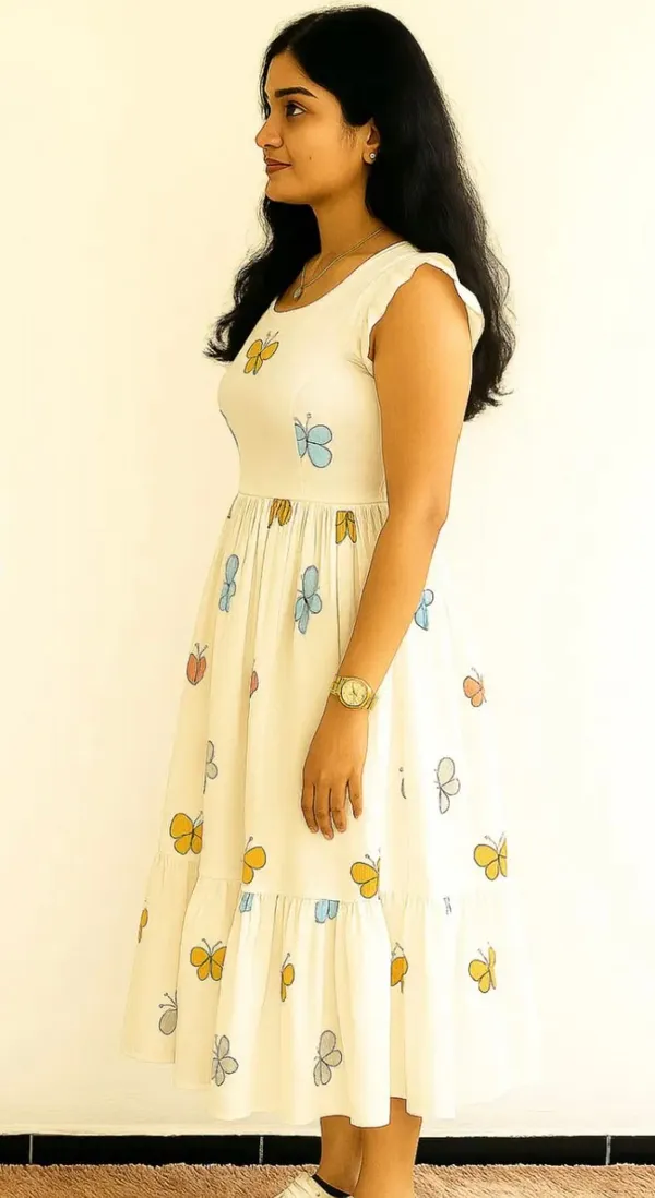 Casual_Floral_Printed_Anarkali_Kurti_Midi_For_Women's_|Butterfly_print_dress_women_|_White_midi_dress_with_print_|_Women's_white_butterfly_dress_|_Midi_dress_with_butterfly_design_|_Short_sleeve_white_butterfly_dress