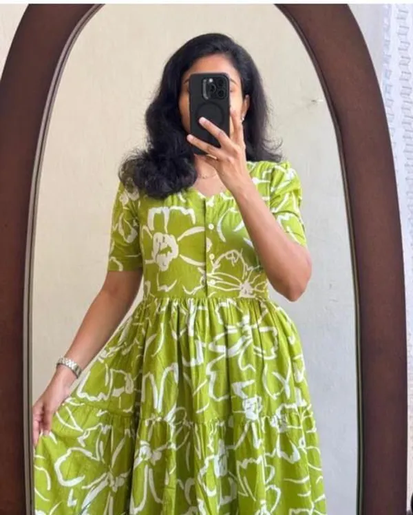 Green_Floral_Midi_Dress_|_Stylish_Green_Printed_Dress_|_Casual_Wear_Midi_Dress_for_Girls_|_Floral_Print_Long_Dress_|_Elegant_Printed_Gown_for_Daily_Wear_|_Green_Party_Wear_Midi_Dress_|_special_for_womens_and_girls