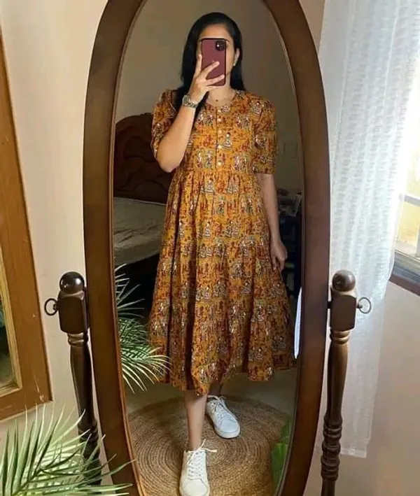 New_trending_Rajasthani_Print_Midi_Dress_|_Jaipuri_Printed_Midi_Dress_|_Traditional_Rajasthani_Long_Dress_|_Festive_Wear_Yellow_Gown_|_Ethnic_rayon_Long_Dress|_Comfortable_Summer_Midi_Dress|_special_for_womens_and_girls