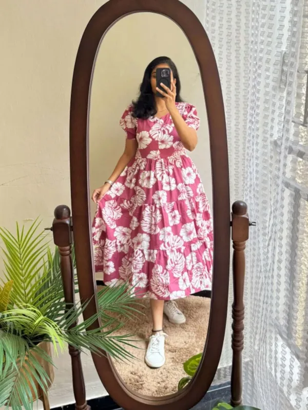 Printed_rayon_Midi_Dress_for_Women_|_Pink_Floral_Midi_Dress_|_Puff_Sleeve_Pink_Dress_|_Trendy_Pink_Midi_Dress_for_Girls_|_Comfortable_rayon_Long_Dress|_Pink_Party_Wear_Midi_Gown