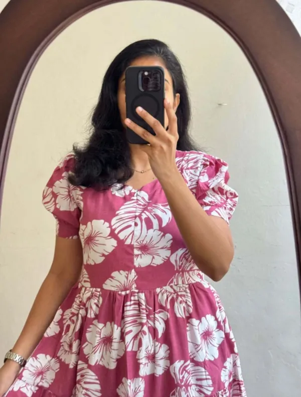 Printed_rayon_Midi_Dress_for_Women_|_Pink_Floral_Midi_Dress_|_Puff_Sleeve_Pink_Dress_|_Trendy_Pink_Midi_Dress_for_Girls_|_Comfortable_rayon_Long_Dress|_Pink_Party_Wear_Midi_Gown