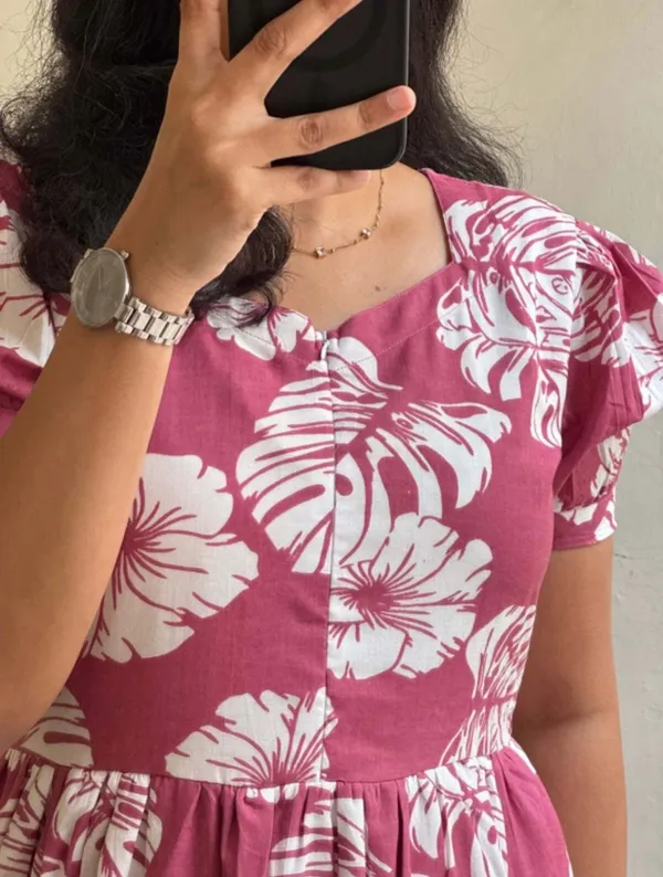 Printed_rayon_Midi_Dress_for_Women_|_Pink_Floral_Midi_Dress_|_Puff_Sleeve_Pink_Dress_|_Trendy_Pink_Midi_Dress_for_Girls_|_Comfortable_rayon_Long_Dress|_Pink_Party_Wear_Midi_Gown