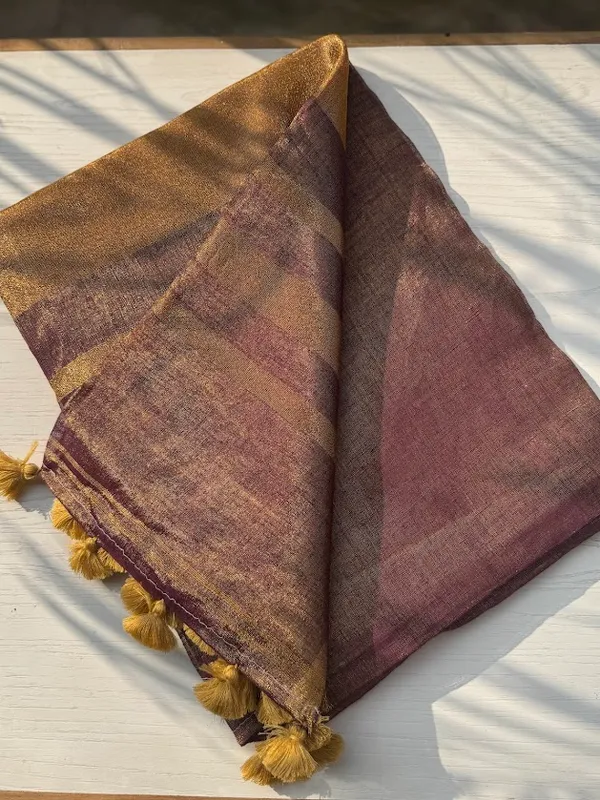 Jamuni_Metallic_Tissue_Linen_Handloom__Saree_with_thick_tfabric_tassels