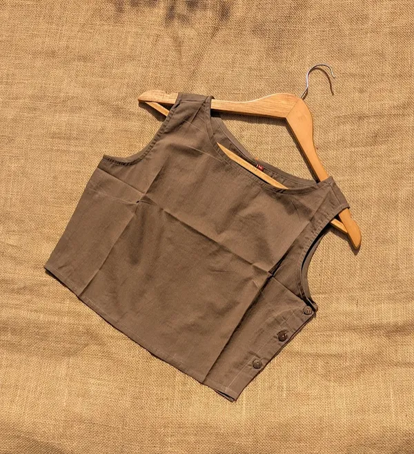 Taupe__Brown_Sleeve_less_cotton_Blouse