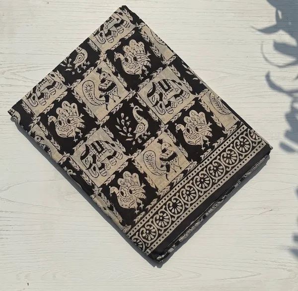 Bagru_Shyama_Kalamkari_Heritage_Saree_with_Blouse_Piece