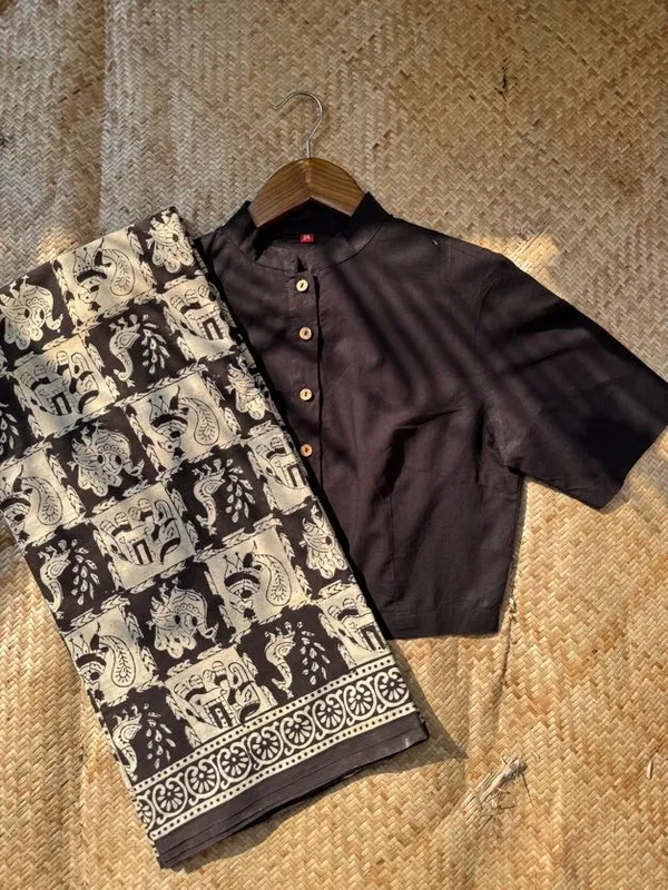Bagru_Shyama_Kalamkari_Heritage_Saree_with_Blouse_Piece