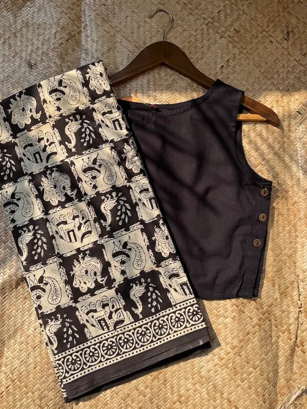 Bagru_Shyama_Kalamkari_Heritage_Saree_with_Blouse_Piece