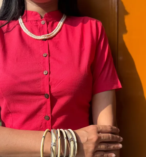 Carmine_Red_Mandarin_Collar_Cotton_Blouse
