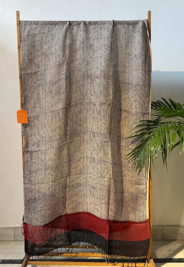 Black_&_Rust_Striped_Hand_Block_Printed_Pure_Linen_Dupatta