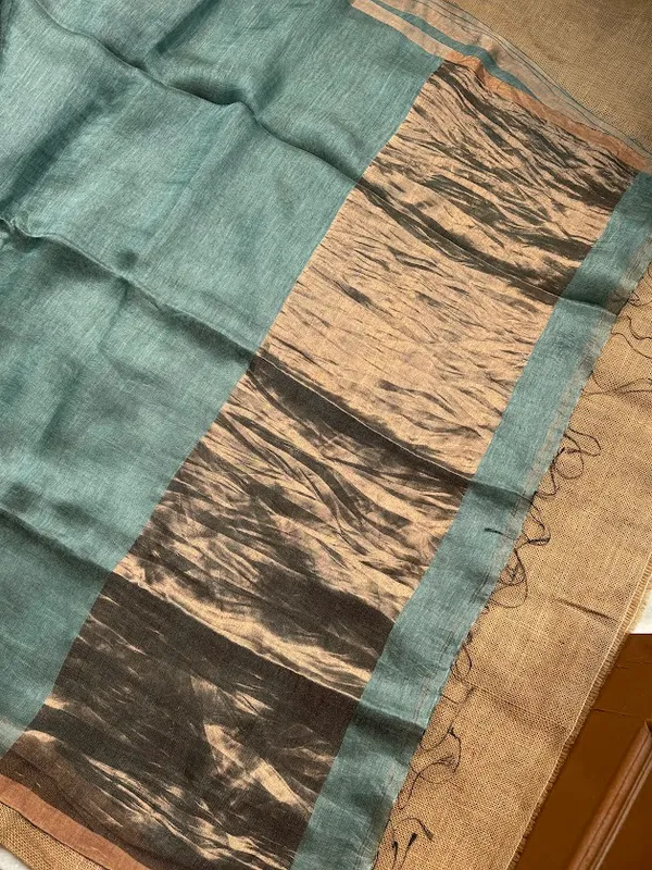 Persian_Green_Pure_Silk_Linen_Saree