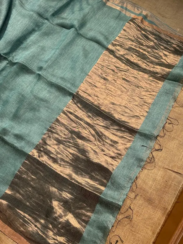 Persian_Green_Pure_Silk_Linen_Saree