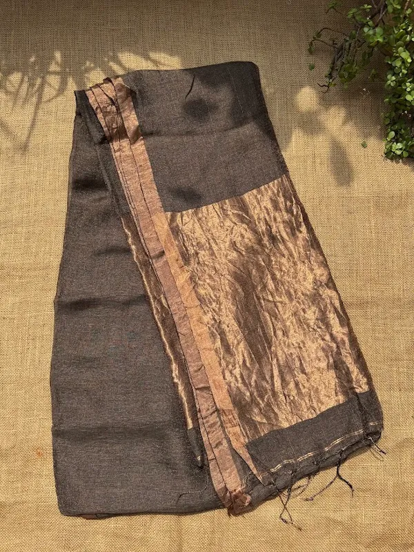Earthy_Mocha_Pure_Silk_Linen_Handloom_Saree_with_Copper_Zari_Pallu