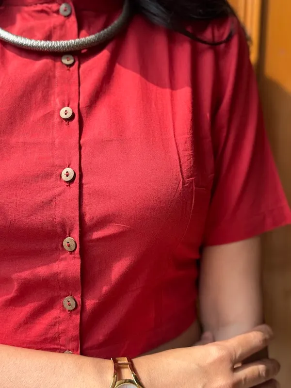Cherry_Red_Mandarin_Collar_Cotton_Blouse