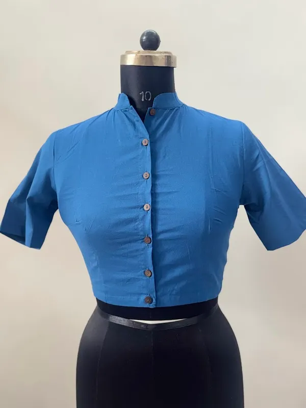Cobalt_Blue_Mandarin_Collar_Cotton_blouses
