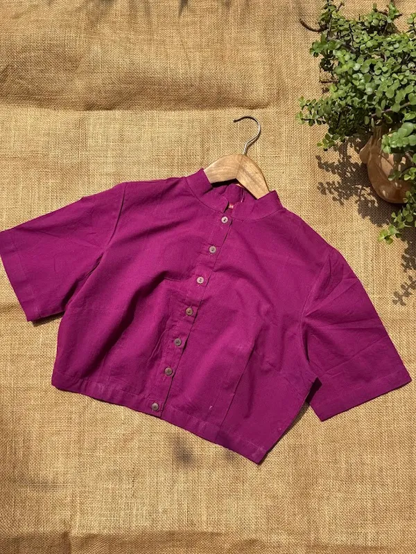 Dark_magenta_Mandarin_Collar_Cotton_Blouses