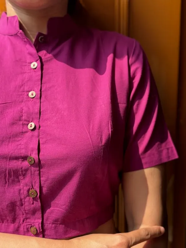 Dark_magenta_Mandarin_Collar_Cotton_Blouses