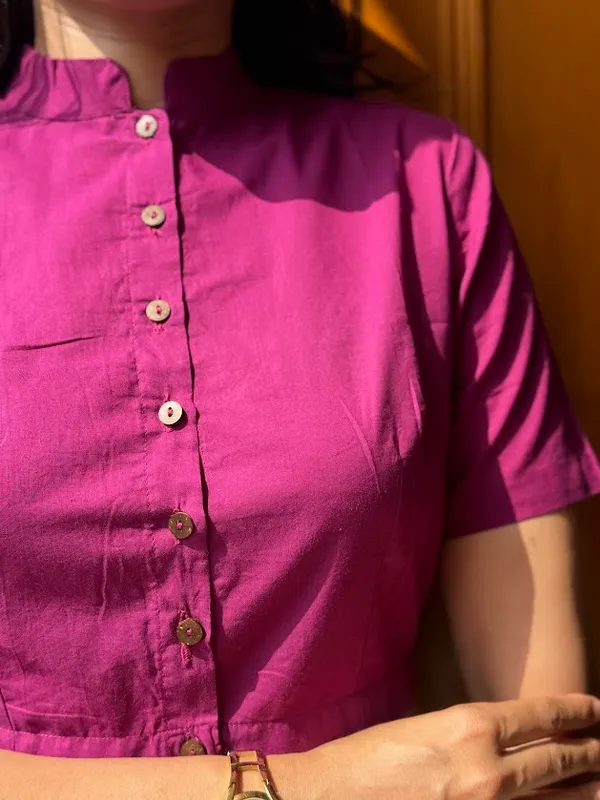 Dark_magenta_Mandarin_Collar_Cotton_Blouses