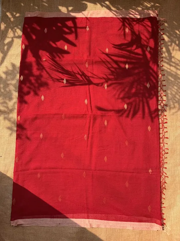 Deep_Maroon_Festive_Pure_Cotton_Handloom_Saree_with_Metallic_Copper_Zari_Motifs_&_Striped_Pallu