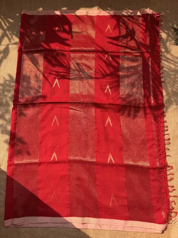 Deep_Red_Festive_Pure_Cotton_Handloom_Saree_with_Copper_Zari_Motifs_&_Striped_Pallu