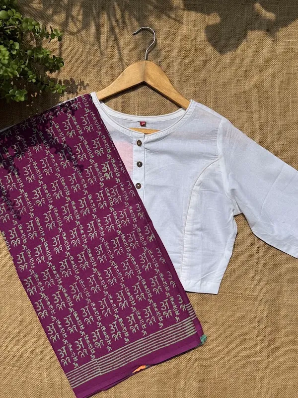 Jamuni_Lipi_Print_Mulmul_Saree_with_Contrast_Sea_Green_Blouse_Piece