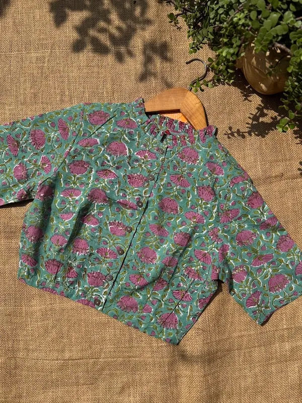 High-Neck_Ruffled_Mandarin_Collar_Block_Print_Blouse