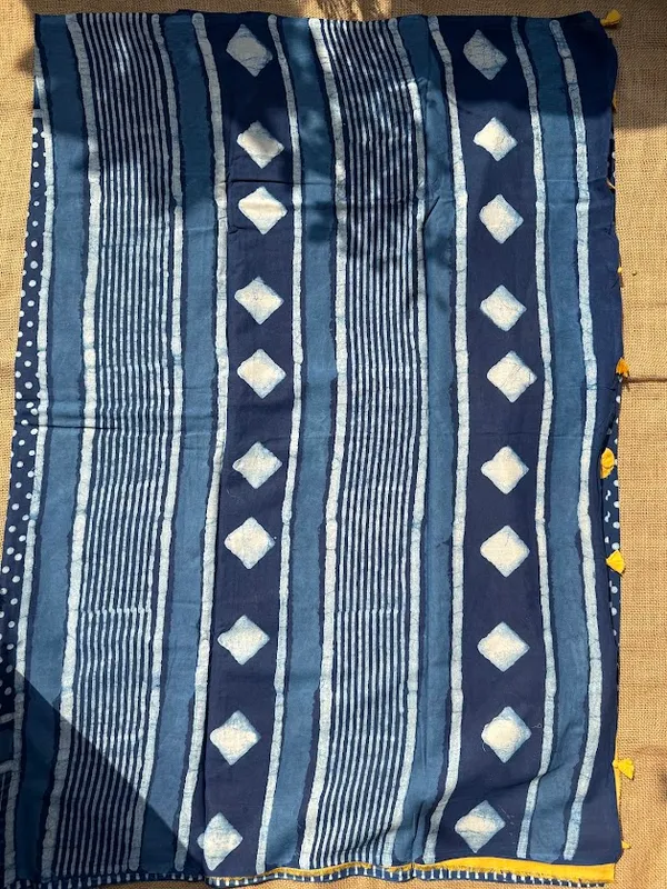 Indigo_Dot_&_Stripe_Cotton_Saree_with_Mustard_Blouse