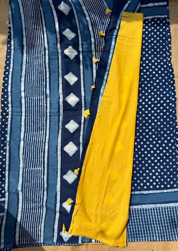 Indigo_Dot_&_Stripe_Cotton_Saree_with_Mustard_Blouse