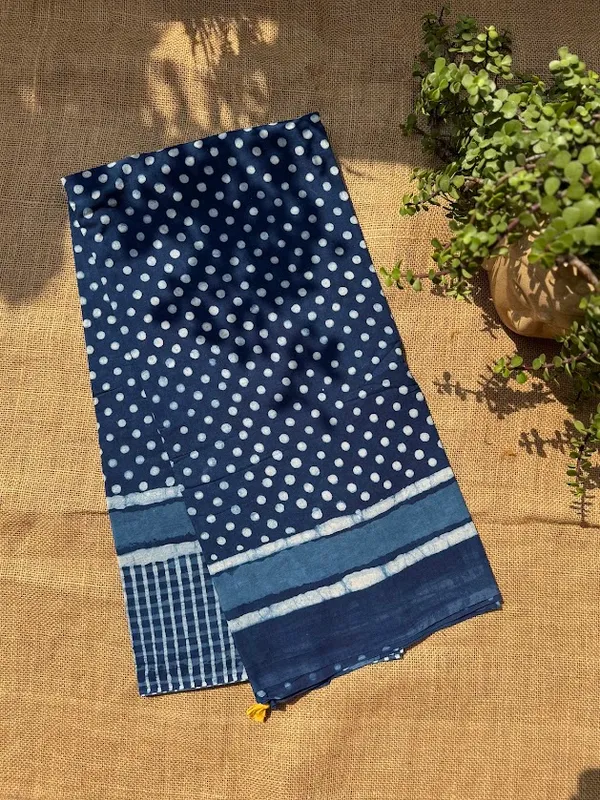 Indigo_Dot_&_Stripe_Cotton_Saree_with_Mustard_Blouse