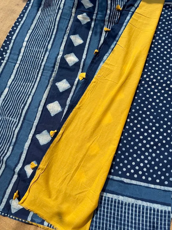Indigo_Dot_&_Stripe_Cotton_Saree_with_Mustard_Blouse