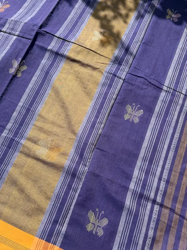 Indigo_Violet_Dhaniakhali_Pure_Cotton_Handloom_Saree_with_Jamdani_Butterfly_Motifs_&_Mustard_Yellow_Border