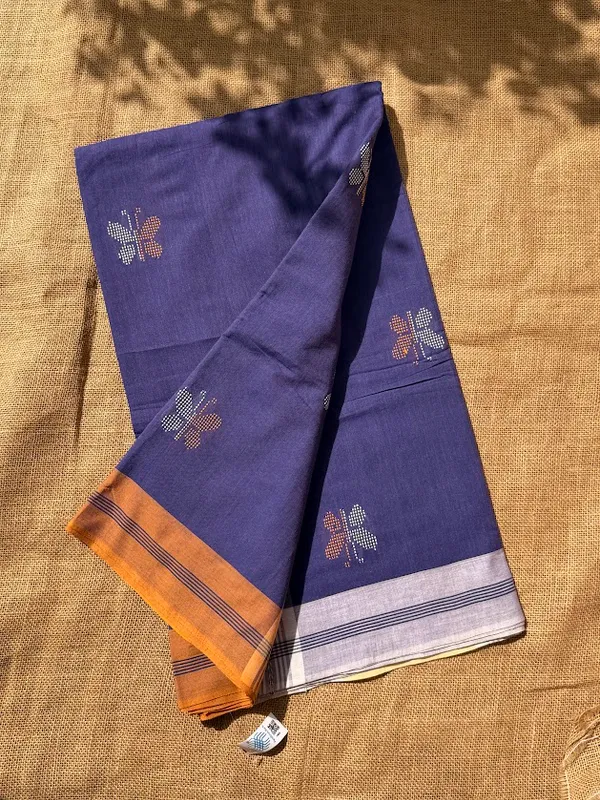 Indigo_Violet_Dhaniakhali_Pure_Cotton_Handloom_Saree_with_Jamdani_Butterfly_Motifs_&_Mustard_Yellow_Border