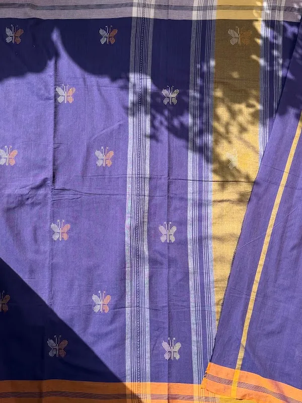 Indigo_Violet_Dhaniakhali_Pure_Cotton_Handloom_Saree_with_Jamdani_Butterfly_Motifs_&_Mustard_Yellow_Border