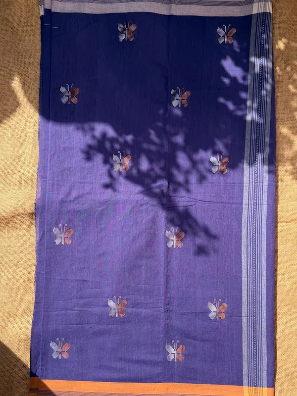 Indigo_Violet_Dhaniakhali_Pure_Cotton_Handloom_Saree_with_Jamdani_Butterfly_Motifs_&_Mustard_Yellow_Border