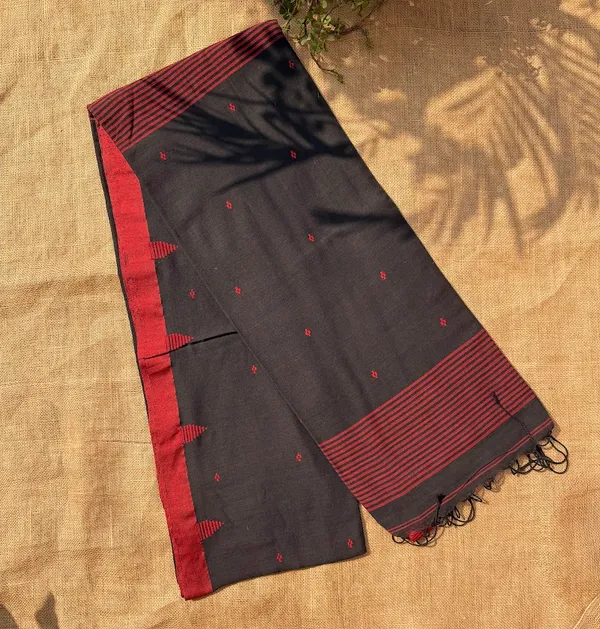 Jet_Black_Dhaniakhali_Pure_Cotton_Handloom_Saree_with_Crimson_Red_Butis,_Temple_Border_&_Striped_Pallu_(Handloom_Mark_Certified)