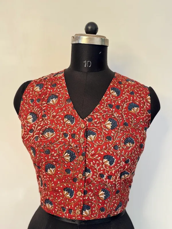 Kalamkari_Floral_Print_Sleeveless_Blouse