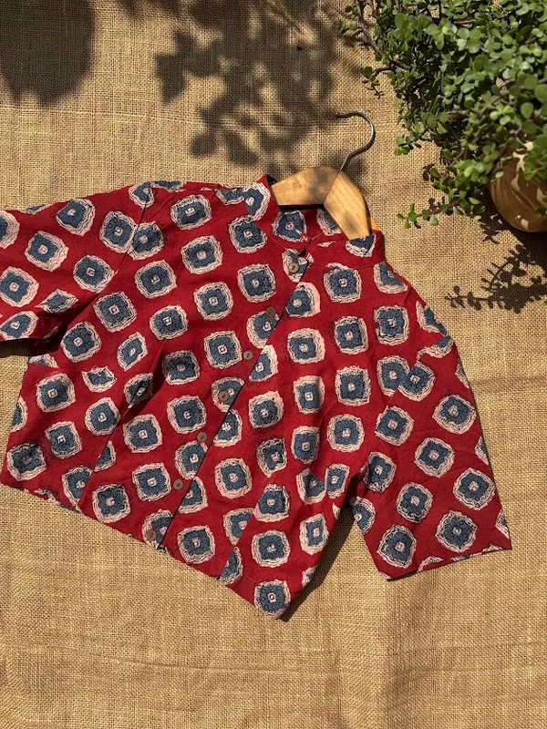 Marron_Ajrakh__Mandarin_Collar_Cotton_Blouse
