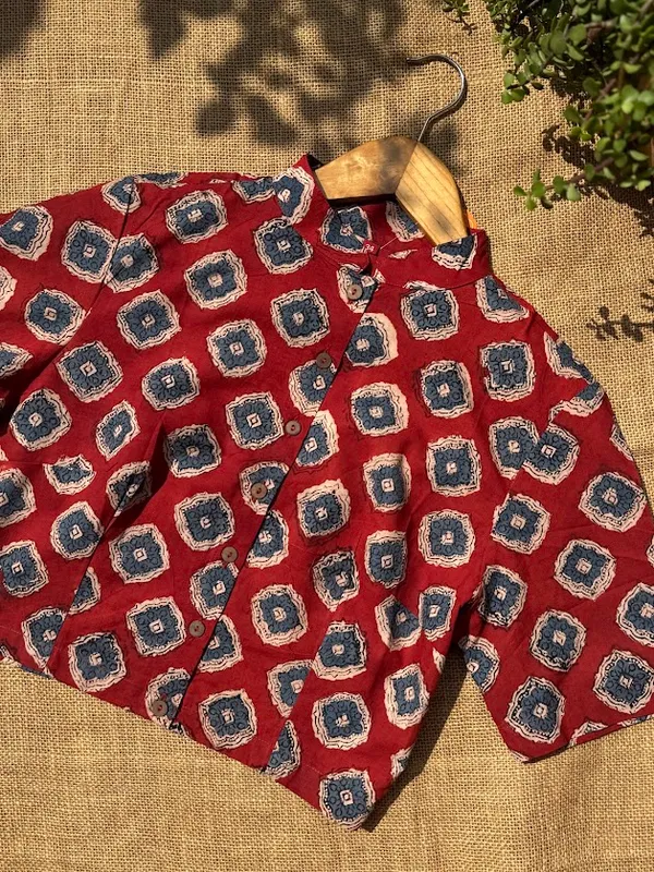 Marron_Ajrakh__Mandarin_Collar_Cotton_Blouse