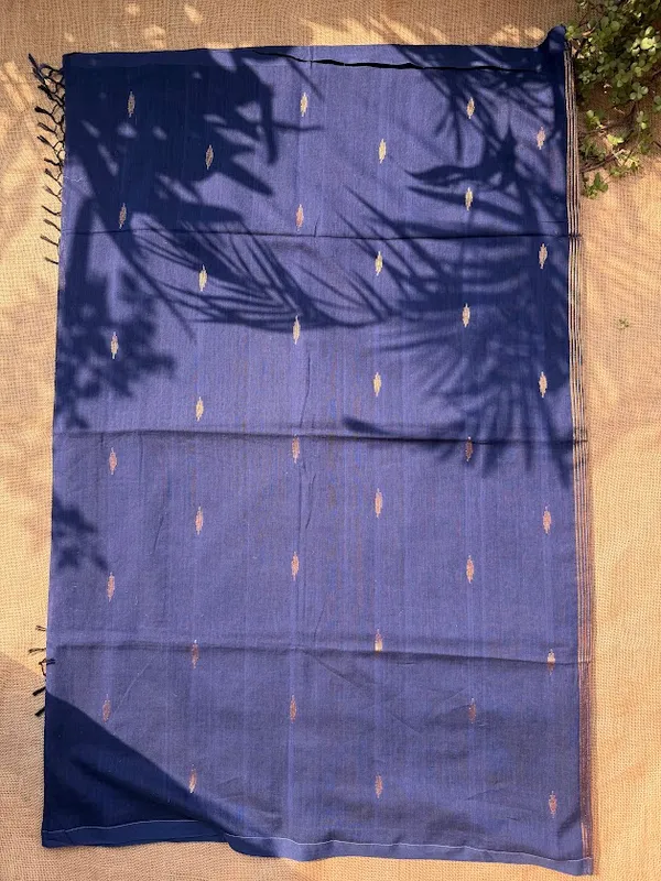 Midnight_Navy_Blue_Festive_Pure_Cotton_Handloom_Saree_with_Copper_Zari_Motifs_&_Striped_Pallu