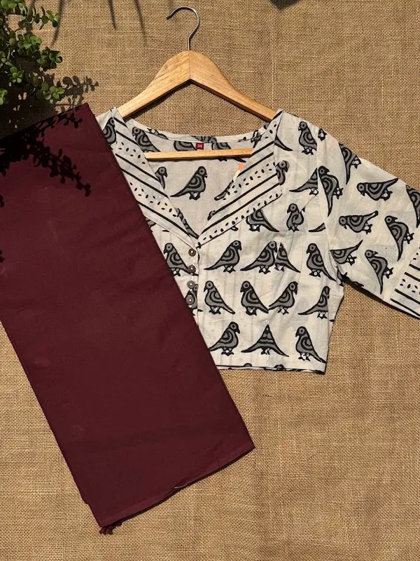 Dark_Maroon_Plain_Mulmul_Saree_with_Fabric_Tassels