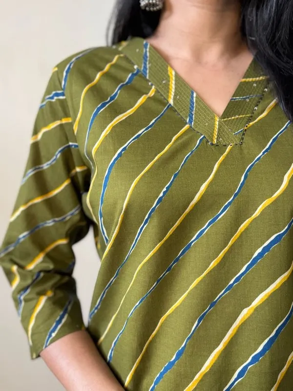 Olive_Leheriya_Stripe_printed_Kurti
