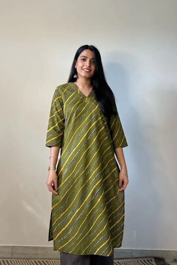 Olive_Leheriya_Stripe_printed_Kurti