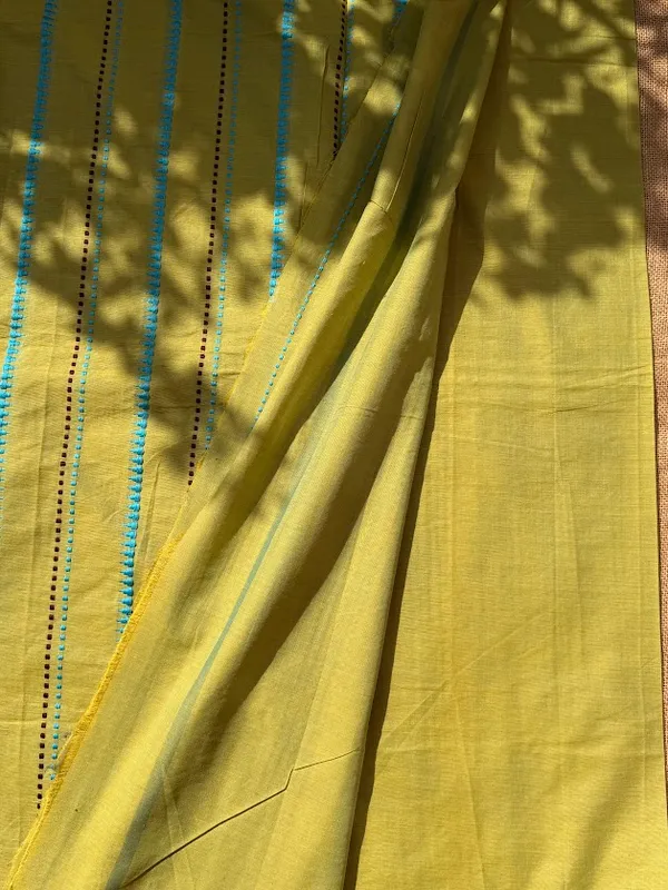 Olive_Lime_Green_Dhaniakhali_Pure_Cotton_Handloom_Saree_with_Turquoise_&_Maroon_Vertical_Striped_Work