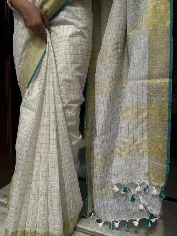 Onam_Linen_Zari_Saree_with_Rama_Green_Contrast_Blouse