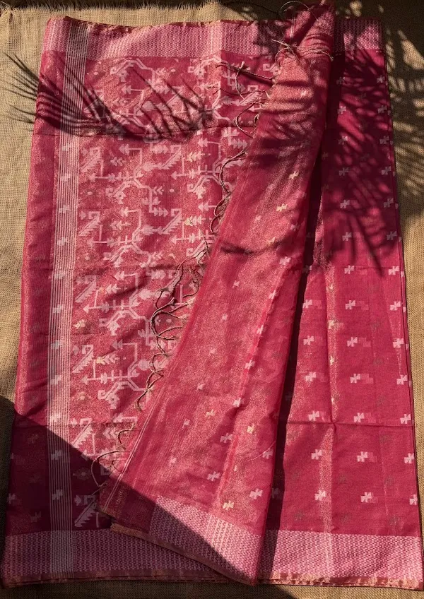 Rose_Pink_Metallic_Tissue_Cotton_Handloom_Saree_with_Light_Pink_Jamdani_Motif_Pallu_&_Border