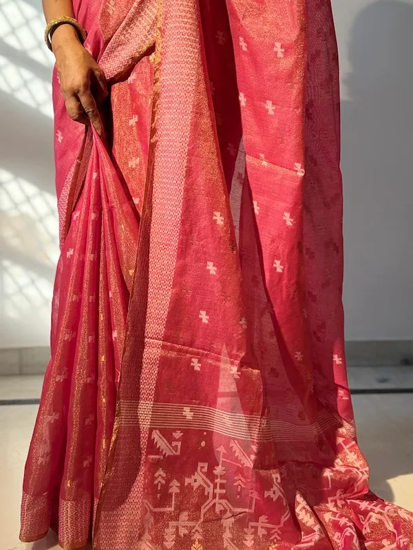 Rose_Pink_Metallic_Tissue_Cotton_Handloom_Saree_with_Light_Pink_Jamdani_Motif_Pallu_&_Border