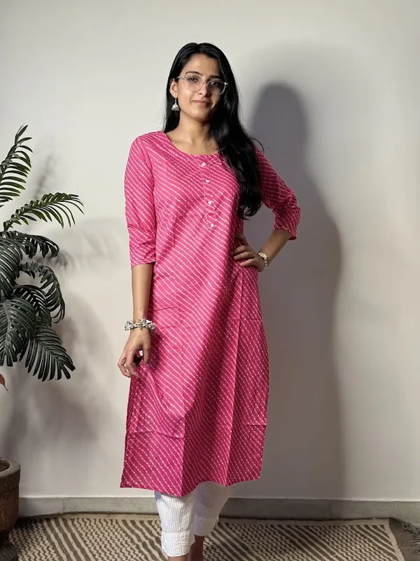 Rani_Pink_Leheriya_Traditional_Cotton_Kurti
