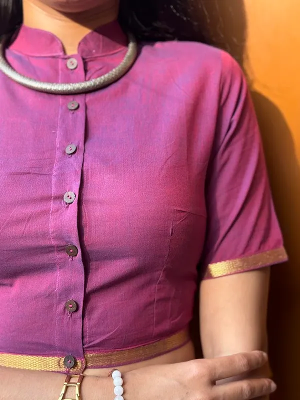 Metallic_Purple_Dual_shade_Silk-Blend_Mandarin_Collar_Blouse_with_Zari_Border