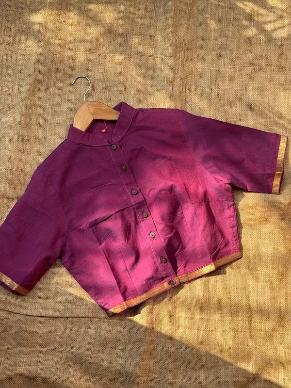 Metallic_Purple_Dual_shade_Silk-Blend_Mandarin_Collar_Blouse_with_Zari_Border