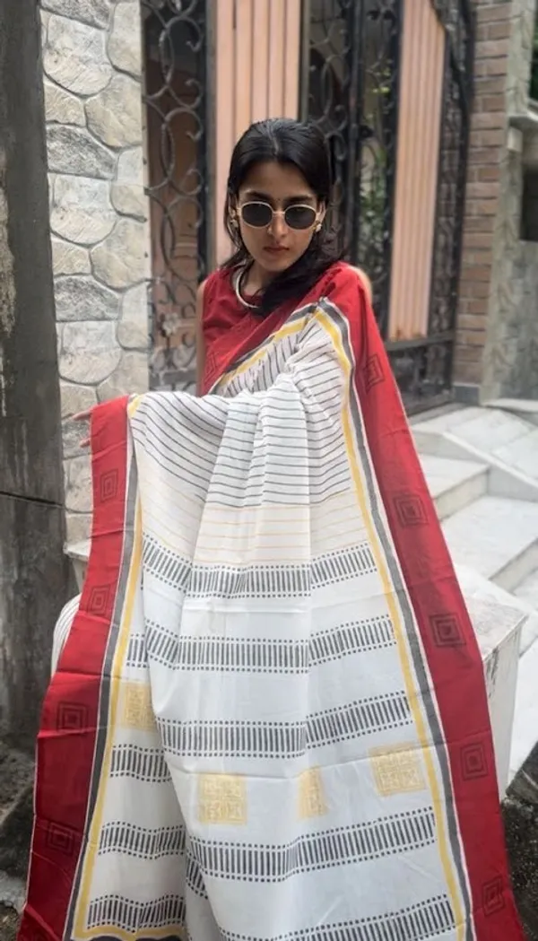 Retro_Stripes_Mulmul_Patchwork_Saree