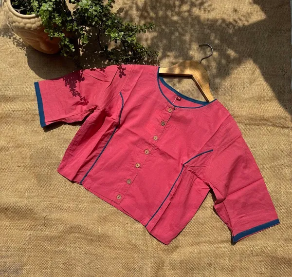 Rose_Pink_Princess_cut_Cotton_Blouse_with_Blue_piping